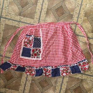 Red and Blue Gingham Apron with Floral Patchwork